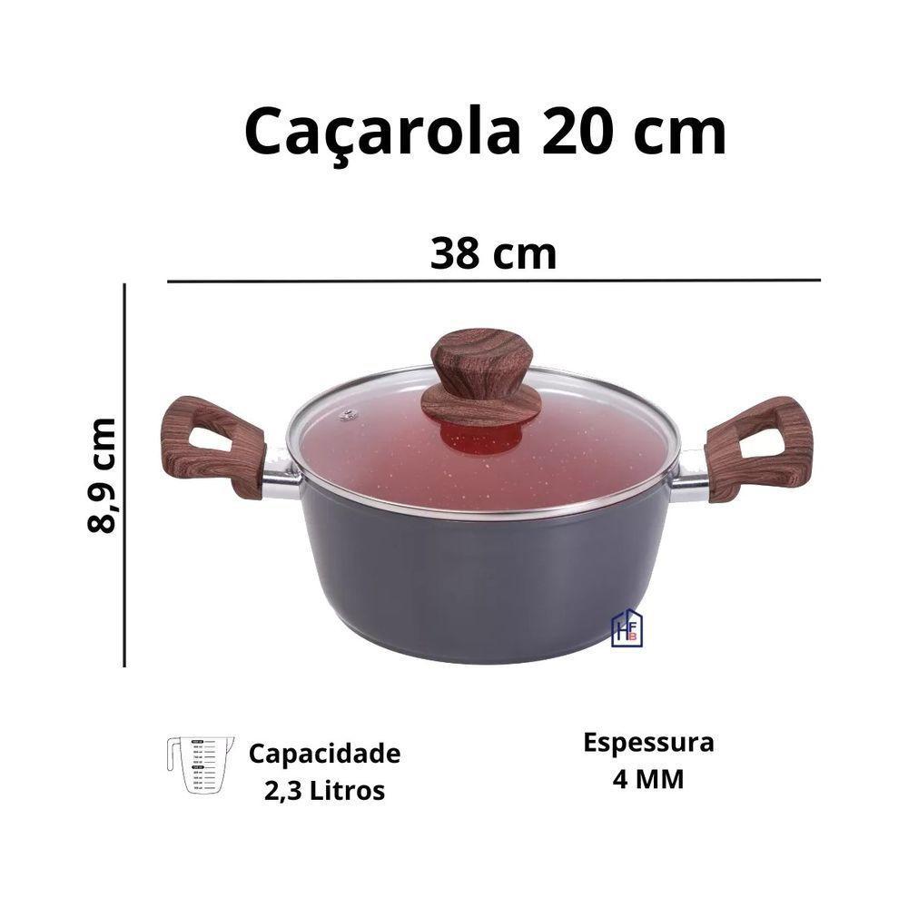 Panela Caçarola Nano Cerâmica Antiaderente Tampa V 20cm 2,3l - 3