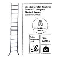 Escada Extensiva 3 Em 1 Metalon 40x20mm 6 E 12 Degraus 160cm