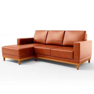 Sofá 200cm 3 Lugares Com Chaise Direito Couríssimo Camel
