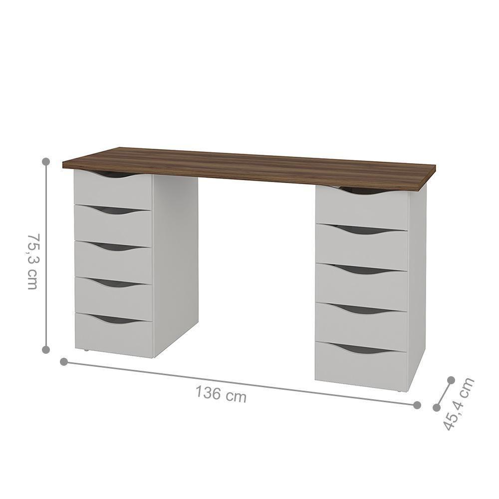 Mesa De Escritório Com 10 Gavetas Maryland Nogal Branco - 6
