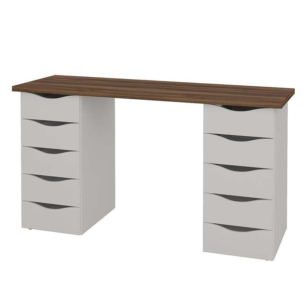 Mesa De Escritório Com 10 Gavetas Maryland Nogal Branco - 7