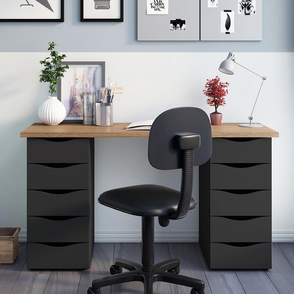 Mesa De Escritório Com 10 Gavetas Maryland Nogal Preto - 1