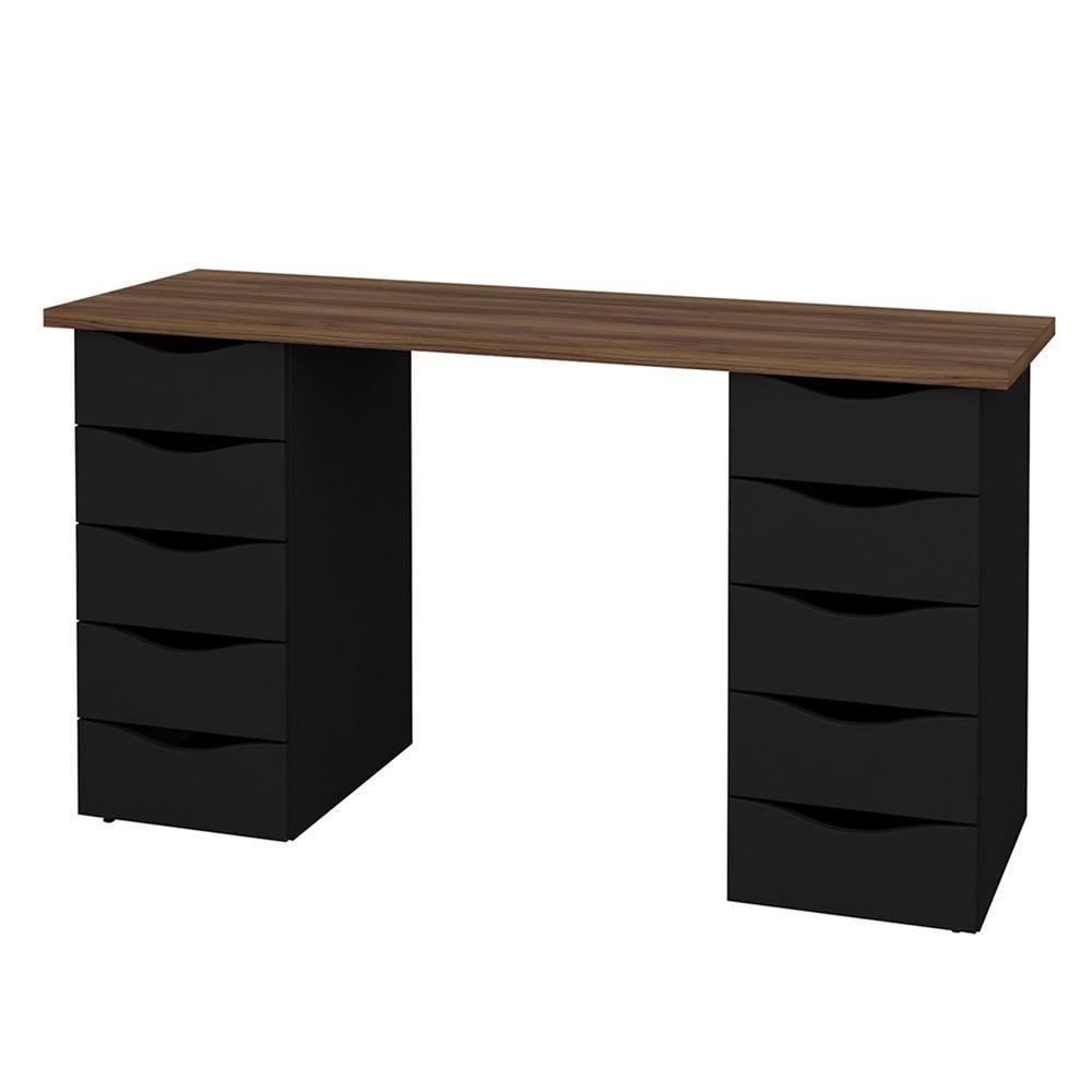 Mesa De Escritório Com 10 Gavetas Maryland Nogal Preto - 3