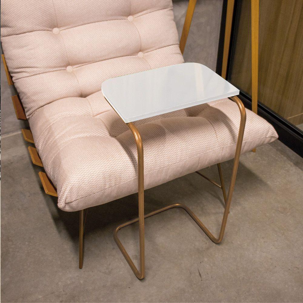 Mesa Lateral Tampo Multiuso P/ Sofá Base Dourado Branco - 2