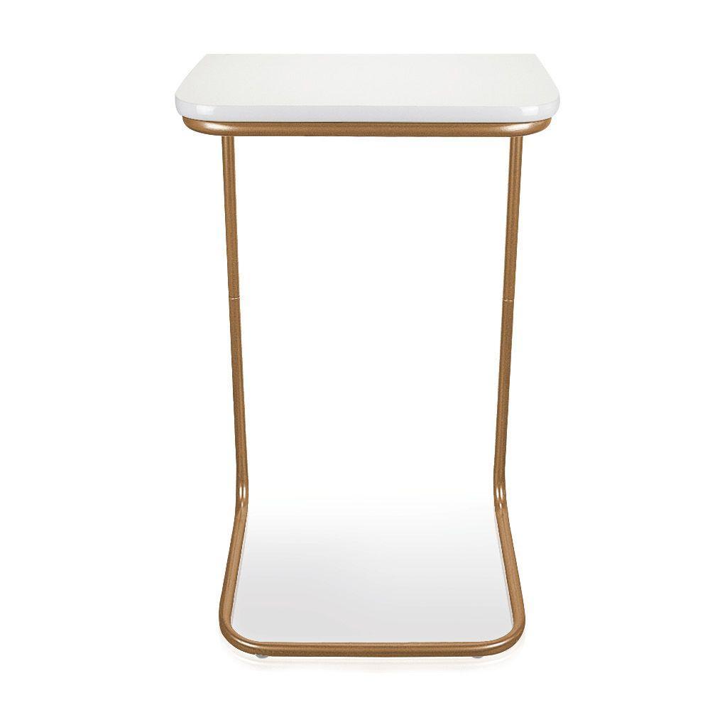 Mesa Lateral Tampo Multiuso P/ Sofá Base Dourado Branco - 4