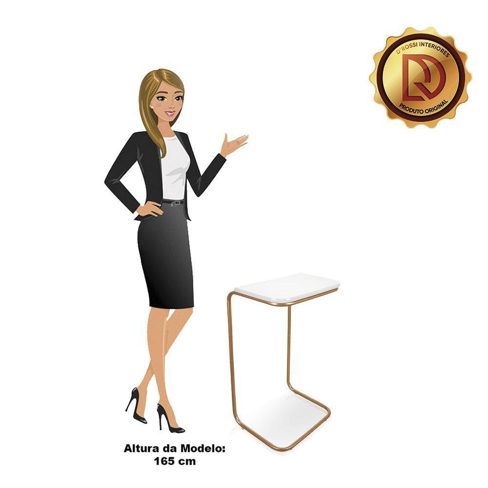 Mesa Lateral Tampo Multiuso P/ Sofá Base Dourado Branco - 7