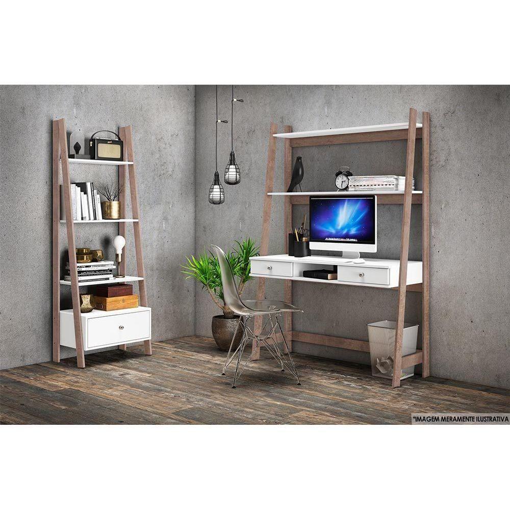 Estante para Sala RT3091 c/ 3 Prateleiras Branco/Rustico - Movelbento - 4