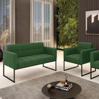 Kit 1 Sofá Namoradeira E 1 Poltrona Elisa Suede Base Metálica Industrial Preto - D'rossi Cor Verde - 7