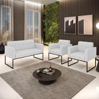 Kit 1 Sofá Namoradeira E 2 Poltronas Elisa Linho Cinza A05 Base Metálica Industrial Preto - D'rossi - 2