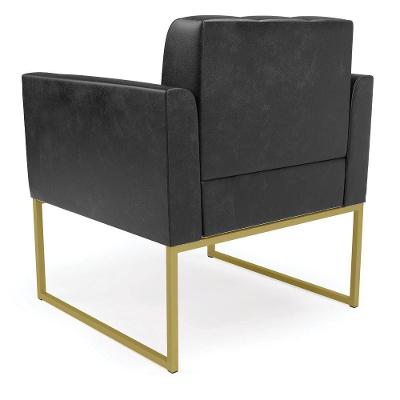 Kit 1 Sofá Namoradeira E 2 Poltronas Elisa Corano Preto Base Metálica Industrial Dourado - D'rossi