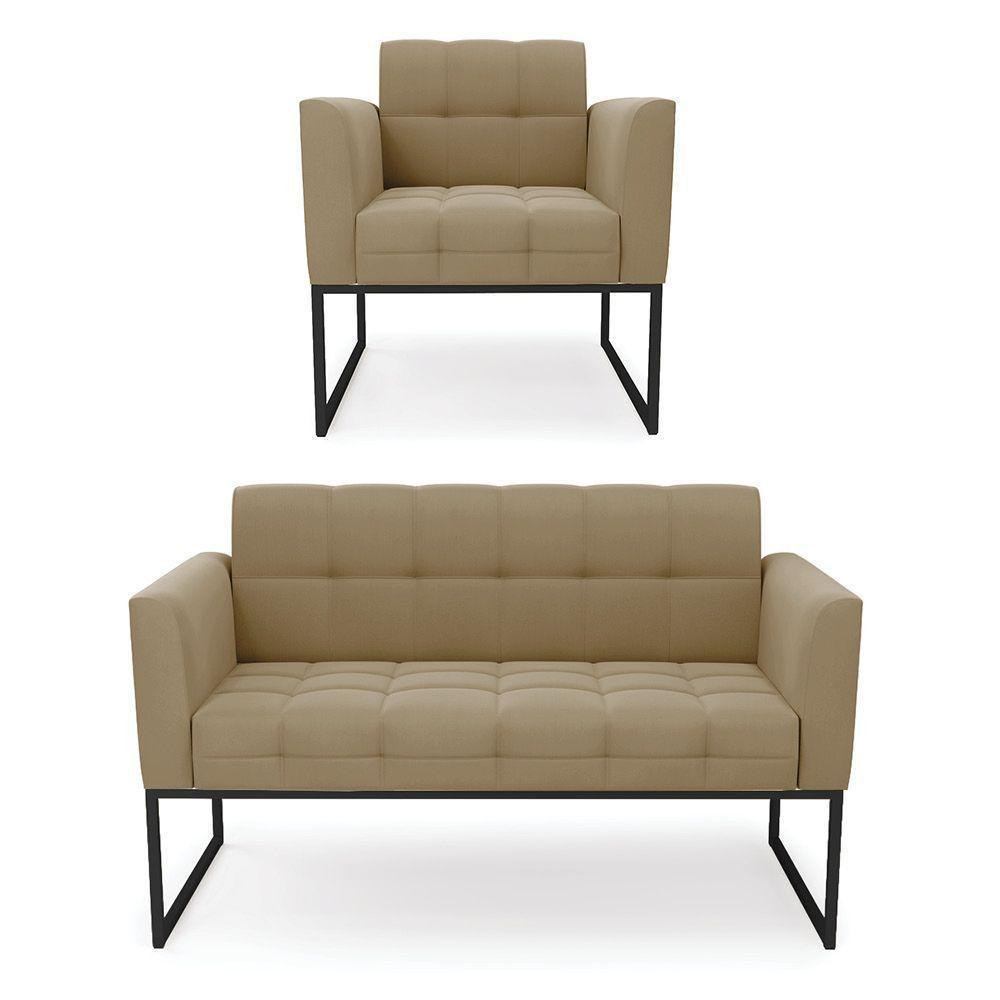 Kit 1 Sofá Namoradeira E 1 Poltrona Suede Base Metálica Industrial Preto - D'rossi Cor Marrom Rato - 1