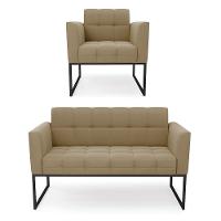 Kit 1 Sofá Namoradeira E 1 Poltrona Suede Base Metálica Industrial Preto - D'rossi Cor Marrom Rato - 1