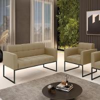 Kit 1 Sofá Namoradeira E 1 Poltrona Suede Base Metálica Industrial Preto - D'rossi Cor Marrom Rato - 7