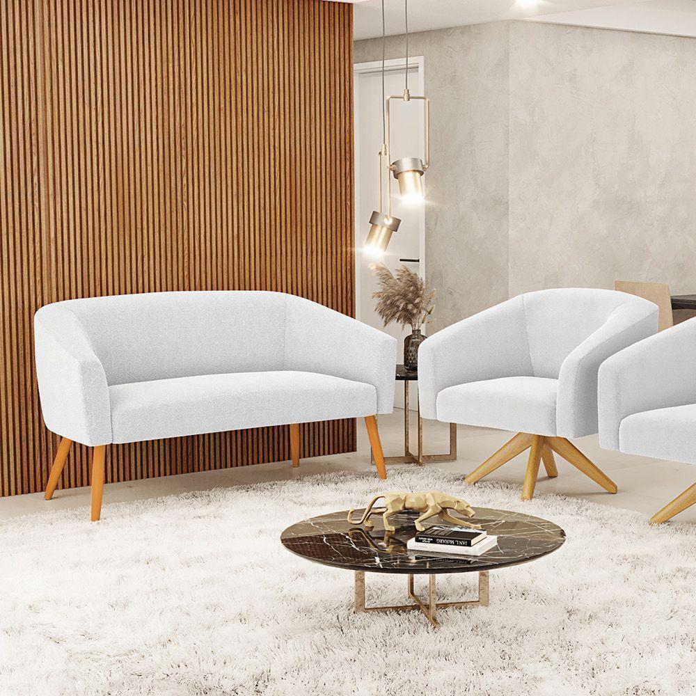 Kit 1 Sofá Namoradeira E 1 Poltrona Stella Bouclê Off White Base De Madeira Ma30 - D'rossi - 6