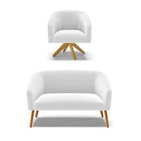 Kit 1 Sofá Namoradeira E 1 Poltrona Stella Bouclê Off White Base De Madeira Ma30 - D'rossi - 1