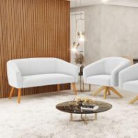 Kit 1 Sofá Namoradeira E 1 Poltrona Stella Bouclê Off White Base De Madeira Ma30 - D'rossi - 6