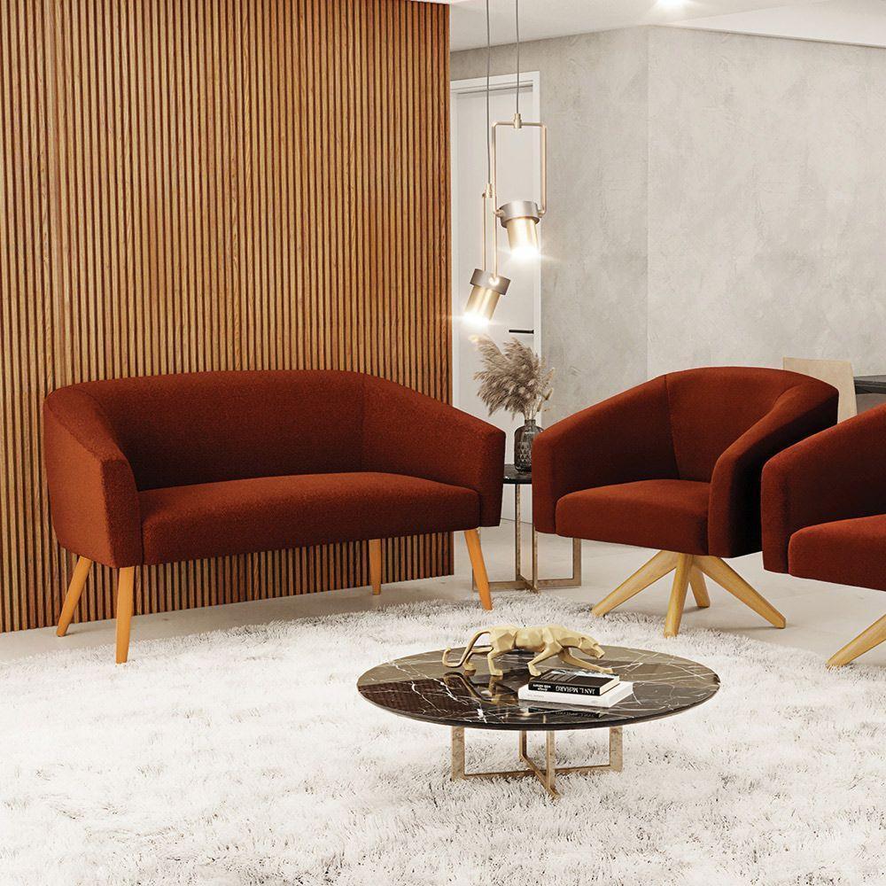 Kit 1 Sofá Namoradeira E 1 Poltrona Stella Bouclê Base De Madeira Ma30 - D'rossi Cor Terra - 8