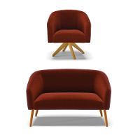 Kit 1 Sofá Namoradeira E 1 Poltrona Stella Bouclê Base De Madeira Ma30 - D'rossi Cor Terra - 1