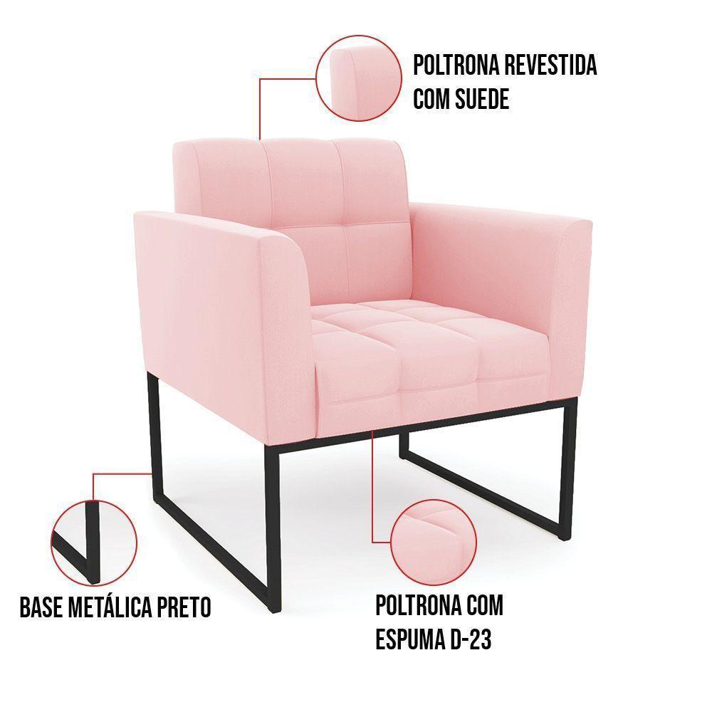 Kit 1 Sofá Namoradeira E 1 Poltrona Suede Base Metálica Industrial Preto - D'rossi Cor Rosa Bebê - 2
