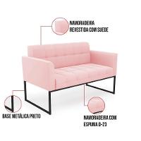 Kit 1 Sofá Namoradeira E 1 Poltrona Suede Base Metálica Industrial Preto - D'rossi Cor Rosa Bebê - 5