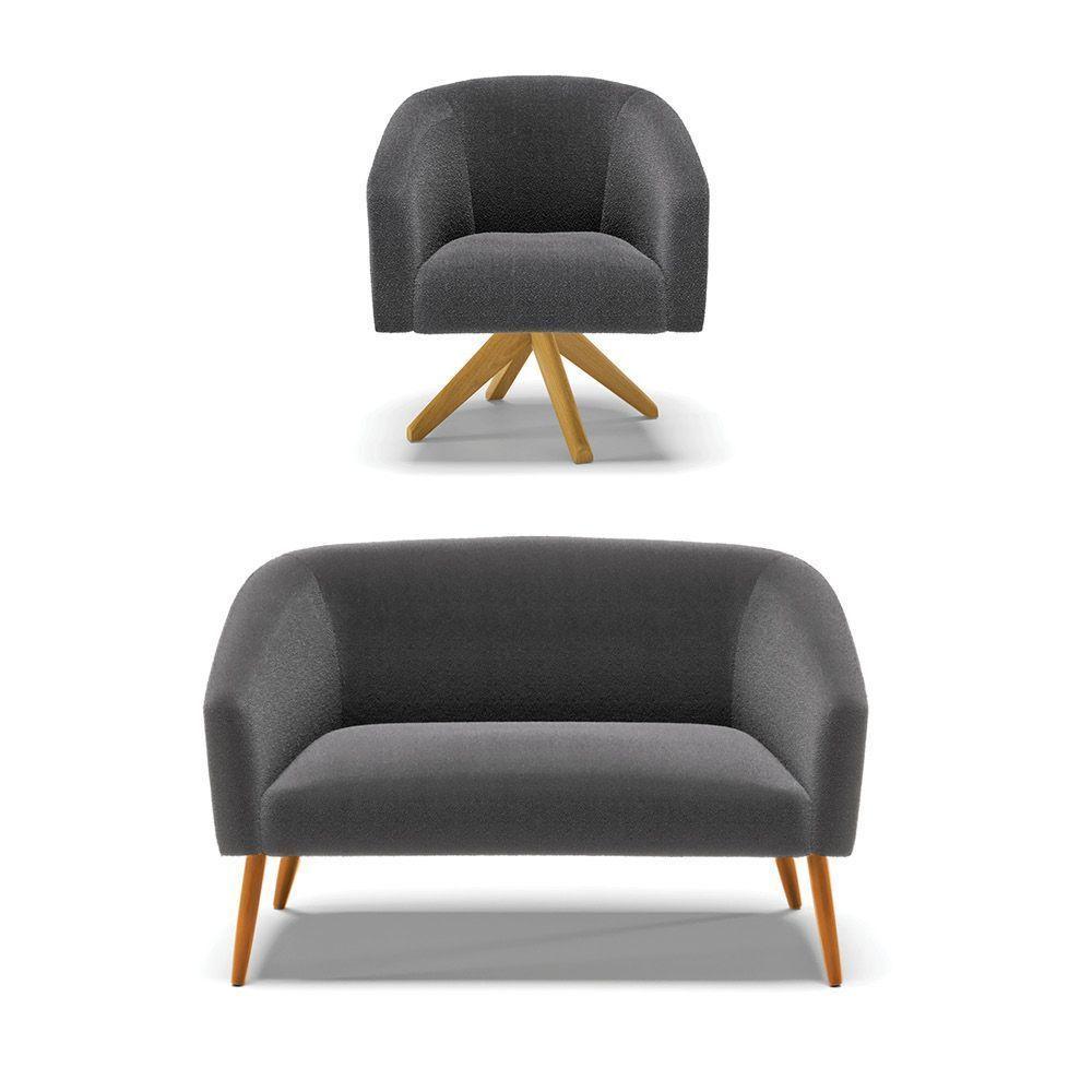 Kit 1 Sofá Namoradeira E 1 Poltrona Stella Bouclê Base De Madeira Ma30 - D'rossi Cor Grafite - 1