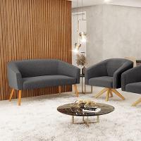 Kit 1 Sofá Namoradeira E 1 Poltrona Stella Bouclê Base De Madeira Ma30 - D'rossi Cor Grafite - 8