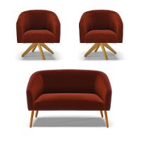 Kit 1 Sofá Namoradeira E 2 Poltronas Stella Bouclê Terra Base De Madeira Ma30 - D'rossi - 1