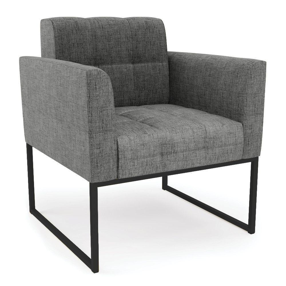 Kit 1 Sofá Namoradeira E 2 Poltronas Linho Grafite A26 Base Metálica Industrial Preto - D'rossi - 4