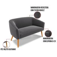 Kit 1 Sofá Namoradeira E 2 Poltronas Stella Bouclê Grafite Base De Madeira Ma30 - D'rossi - 6