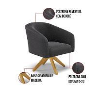 Kit 1 Sofá Namoradeira E 2 Poltronas Stella Bouclê Base De Madeira Ma30 - D'rossi Cor Grafite - 5