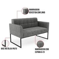 Kit 1 Sofá Namoradeira E 2 Poltronas Linho Base Metálica Industrial Preto - D'rossi Cor A26 Grafite - 5