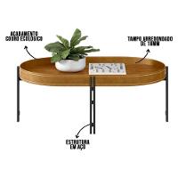 Mesa De Centro Isi Nature Fosco E Couro Caramelo 93x35 Cm L04 - D'rossi - 3