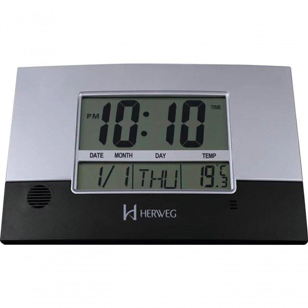 Relógio De Parede Ou Mesa Digital Lcd Calendário Termômetro Preto Herweg 6473 único - 1