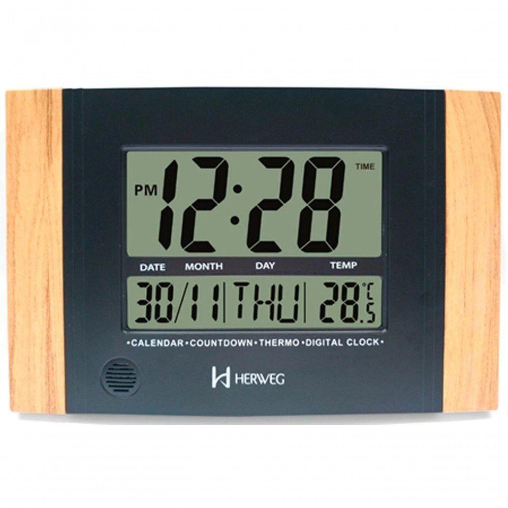 Relógio De Parede Ou Mesa Digital Lcd Calendário Termômetro Madeira Clara Herweg 6438 único - 1