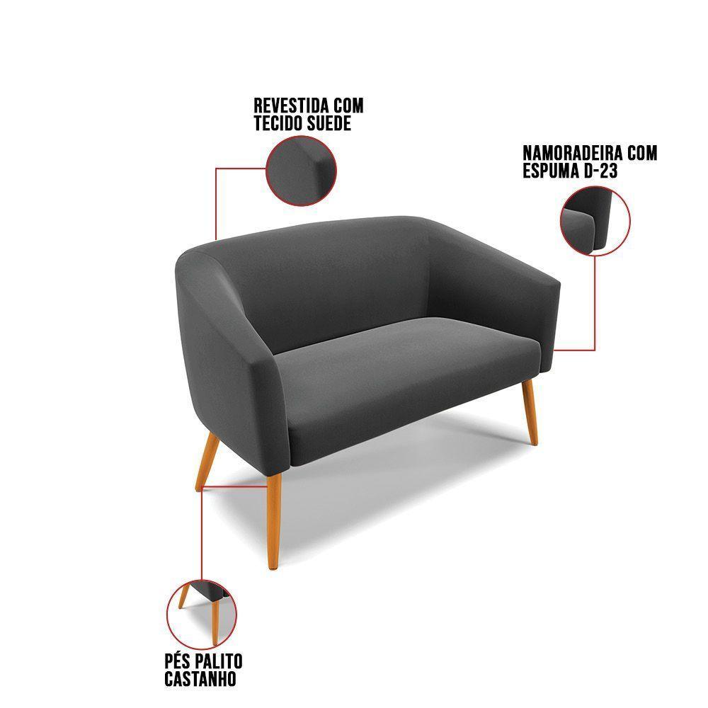 Namoradeira 02 Lugares Suede Pés Palito Castanho Preto - 3