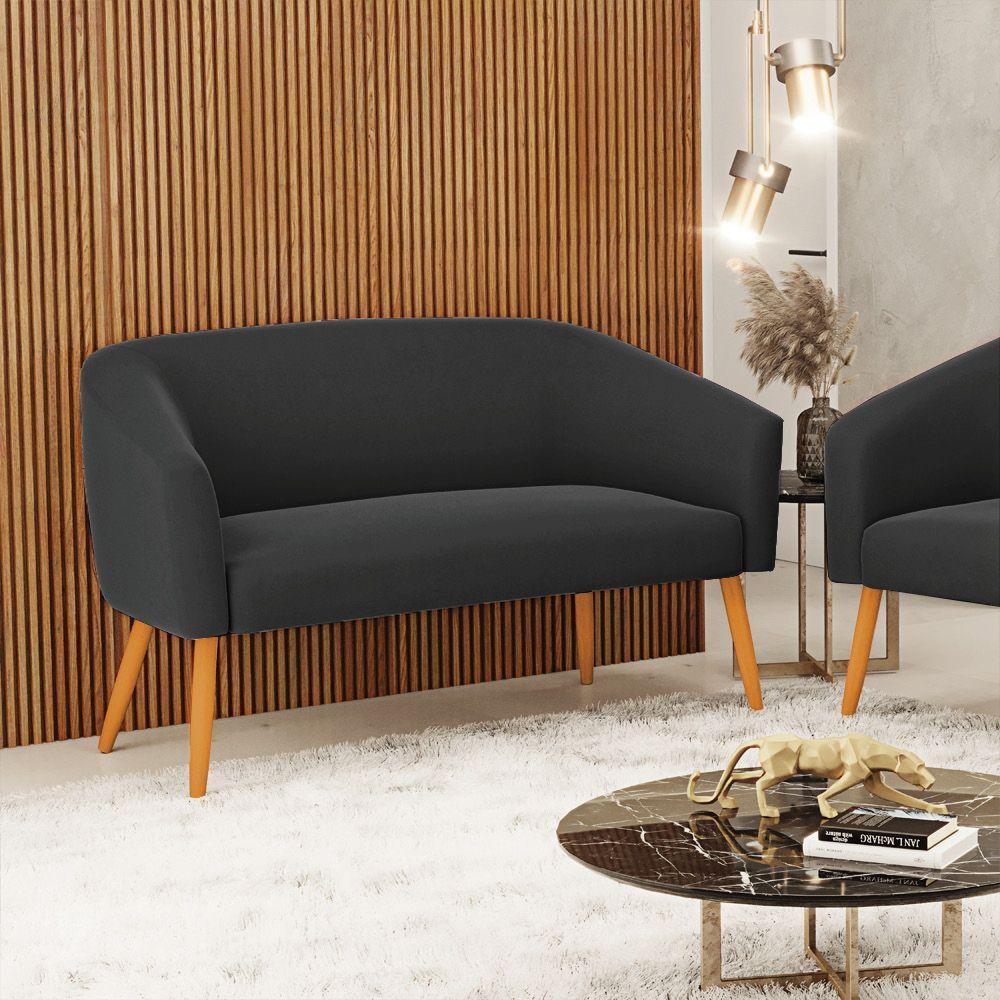 Namoradeira 02 Lugares Suede Pés Palito Castanho Preto - 8