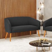 Namoradeira 02 Lugares Suede Pés Palito Castanho Preto - 8