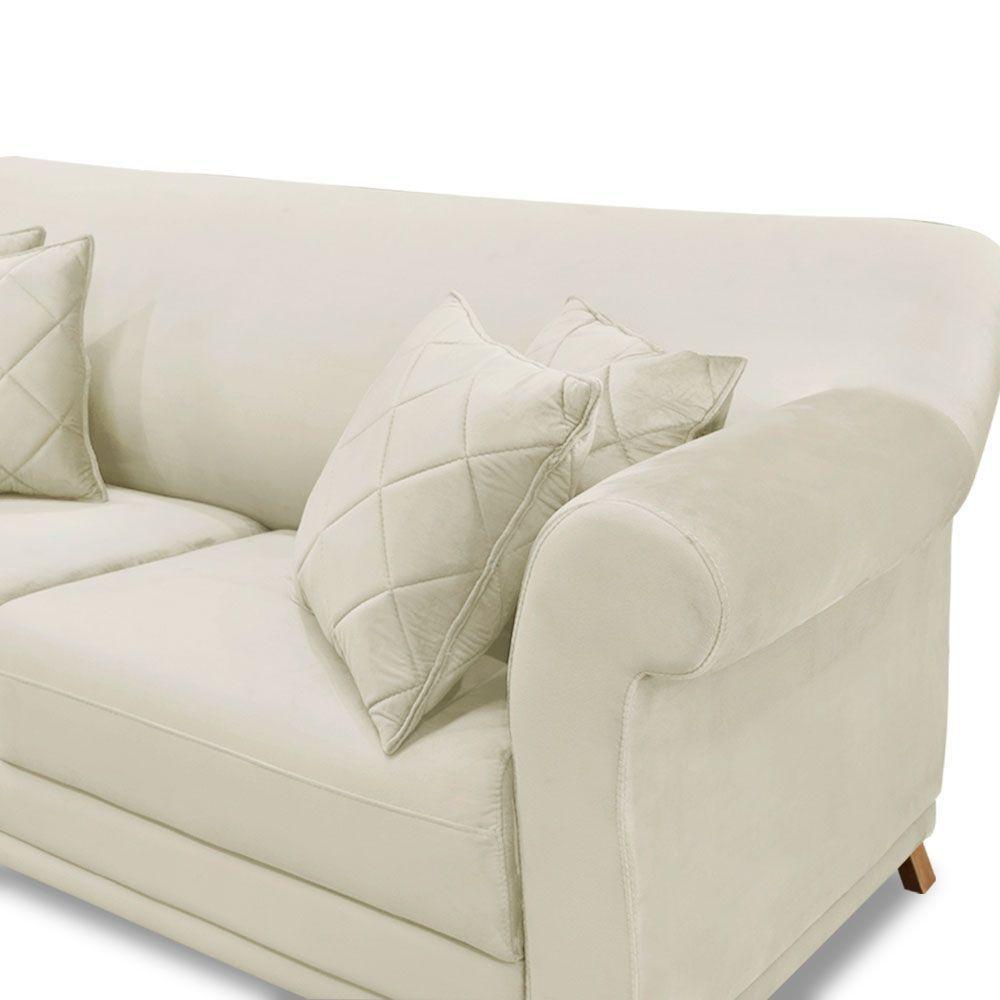 Sofá 2 Lugares 1,60m Veludo Pés Castanho Bege - 4