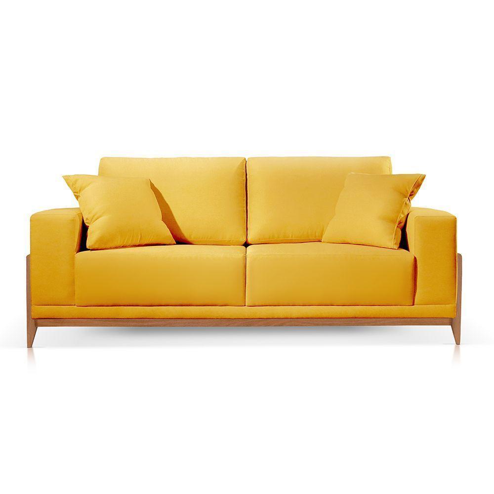 Sofá 2 Lugares Fixo Living Bellagio Veludo Amarelo 18 1,90m - 1