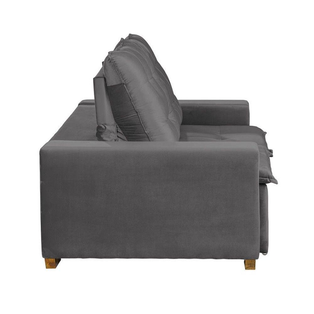 Sofá 3 Lugares 1.90 Mt Com Molas Retrátil E Reclinável Cinza - 2