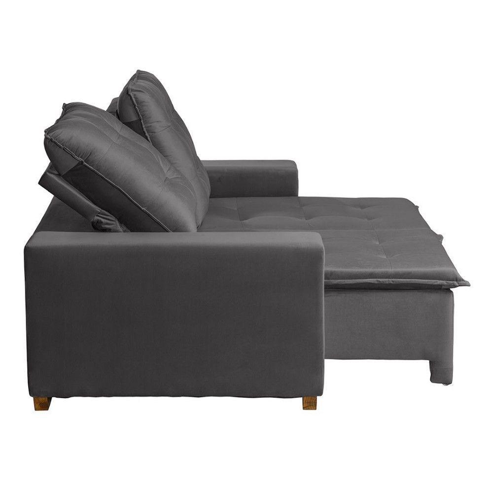 Sofá 3 Lugares 1.90 Mt Com Molas Retrátil E Reclinável Cinza - 6