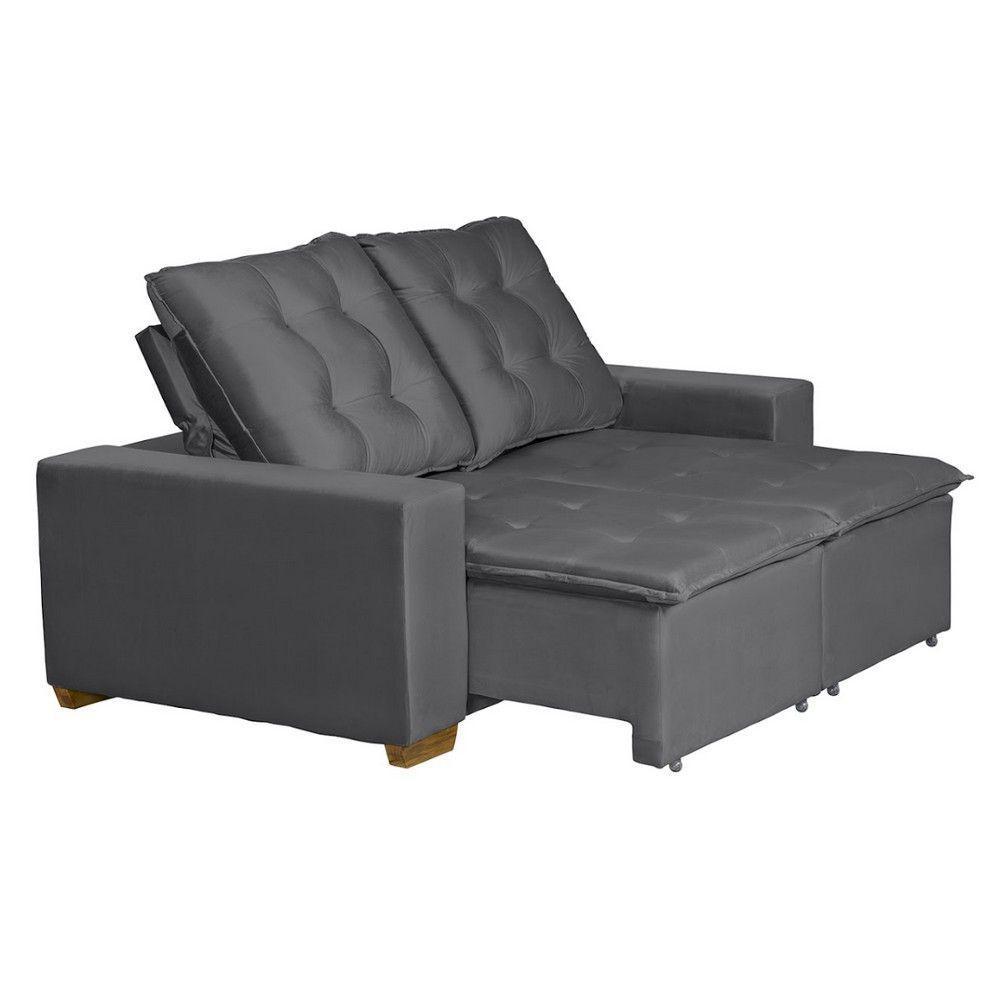 Sofá 3 Lugares 1.90 Mt Com Molas Retrátil E Reclinável Cinza - 7