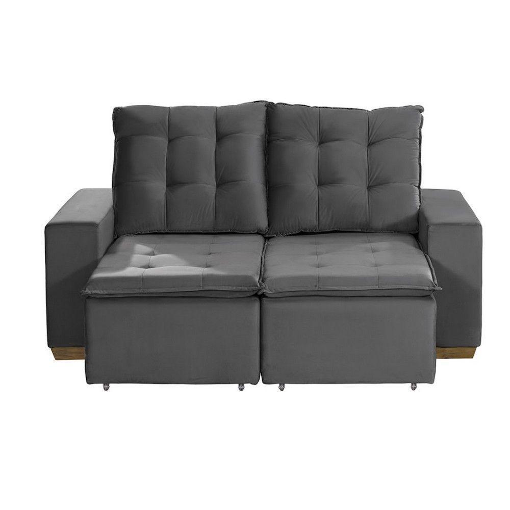 Sofá 3 Lugares 1.90 Mt Com Molas Retrátil E Reclinável Cinza - 9