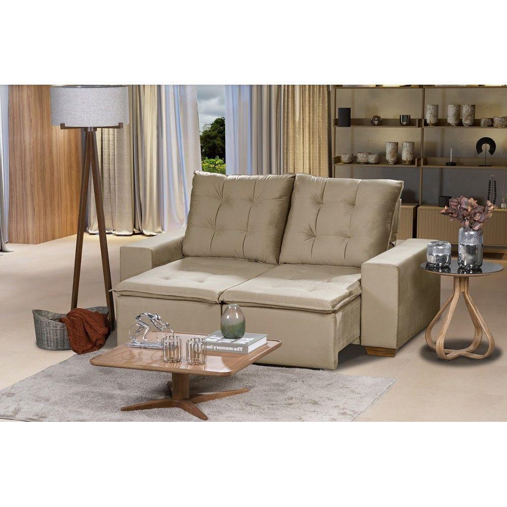 Sofá 3 Lugares 1.90 Mt Com Molas Retrátil E Reclinável Bege - 1