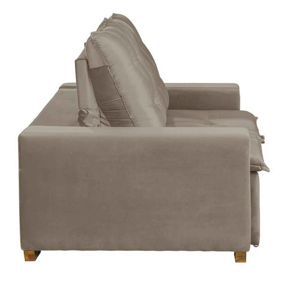 Sofá 3 Lugares 1.90 Mt Com Molas Retrátil E Reclinável Bege - 3