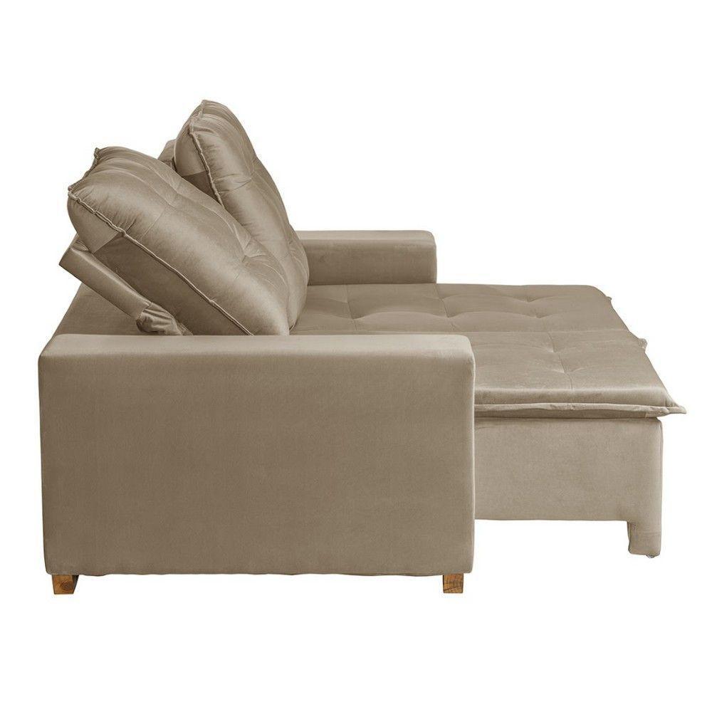 Sofá 3 Lugares 1.90 Mt Com Molas Retrátil E Reclinável Bege - 7