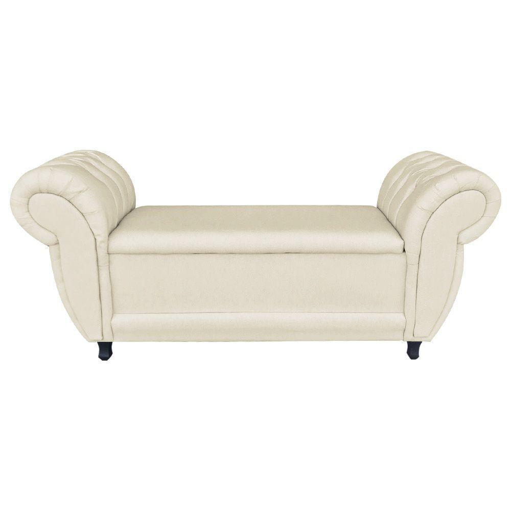 Divã Recamier Com Baú Grécia 1,55 Cm Linho Bege - 1