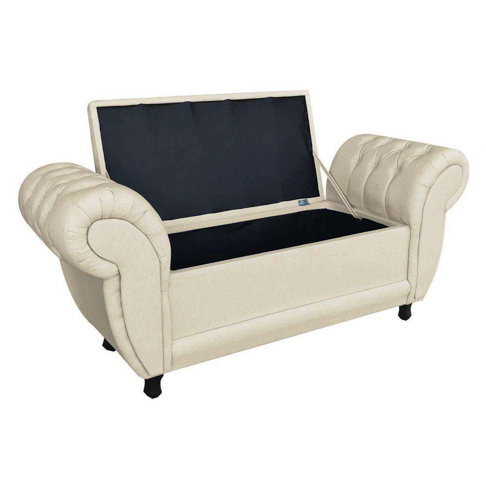 Divã Recamier Com Baú Grécia 1,55 Cm Linho Bege - 3