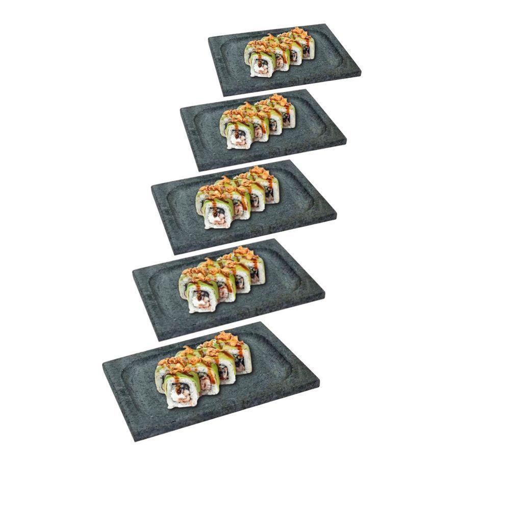 Kit 5 Prato Retangular Bandeja De Servir Pedra Sabão 10X30Cm - 2