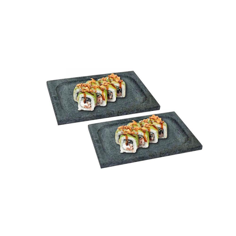 Kit 2 Prato Retangular Bandeja De Servir Pedra Sabão 20X15Cm - 2